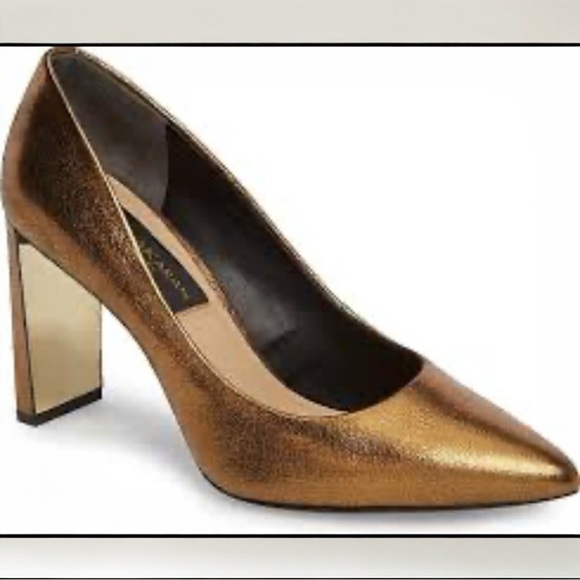 Donna Karan Criss Crinkle Metallic Bronze Pointy Toe Block Heel Leather Pump 7.5 - Picture 5 of 13